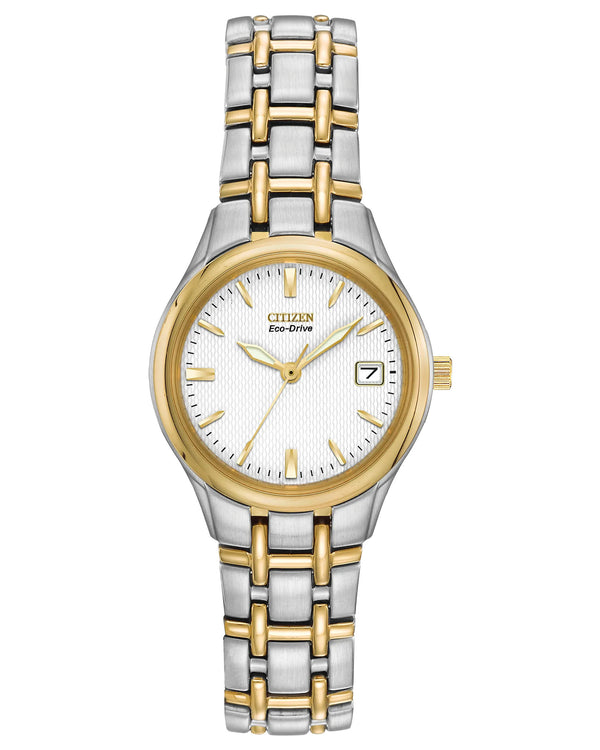 Citizen Eco-Drive Corso EW1264-50A – Two-Tone Stainless Steel Bracelet, White Dial Ladies’ Watch
