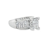 White Gold Cluster Diamond Accented Engagement Ring
