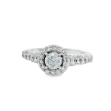 Whie Gold Round Halo Floral Accented Diamond Engagement Ring