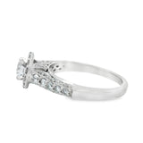 Whie Gold Round Halo Floral Accented Diamond Engagement Ring