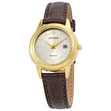 Citizen Eco-Drive Corso FE1082-05A – Gold-Tone Stainless Steel Case, Brown Leather Strap, Ivory Dial Ladies’ Watch