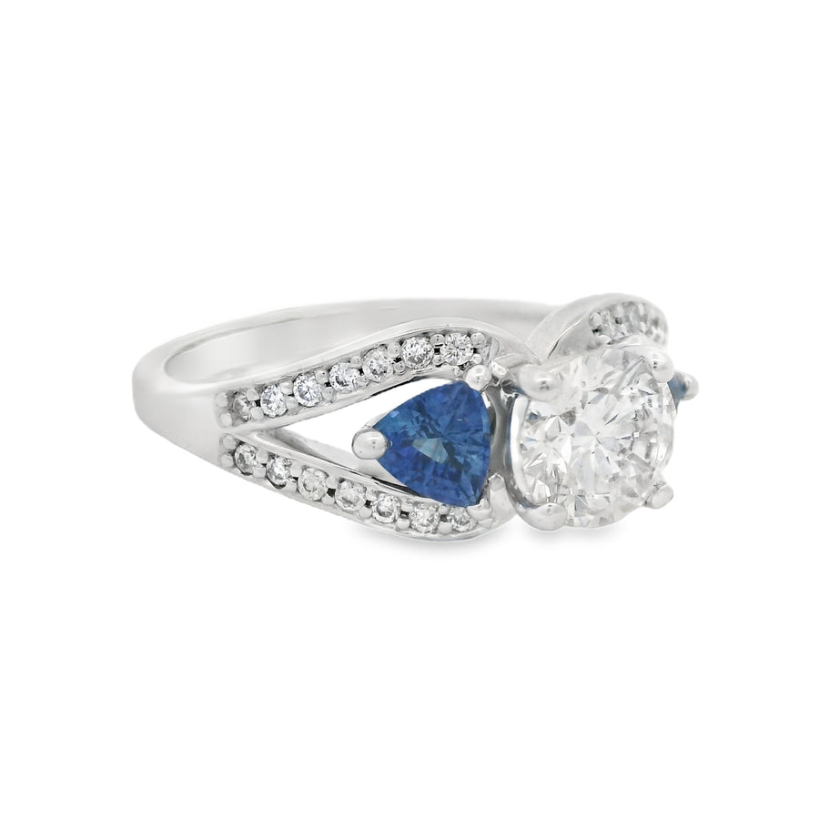 White Gold Certified Diamond And Sapphire Engagement Ring