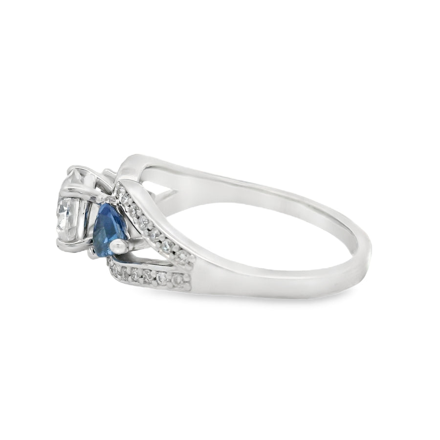 White Gold Certified Diamond And Sapphire Engagement Ring