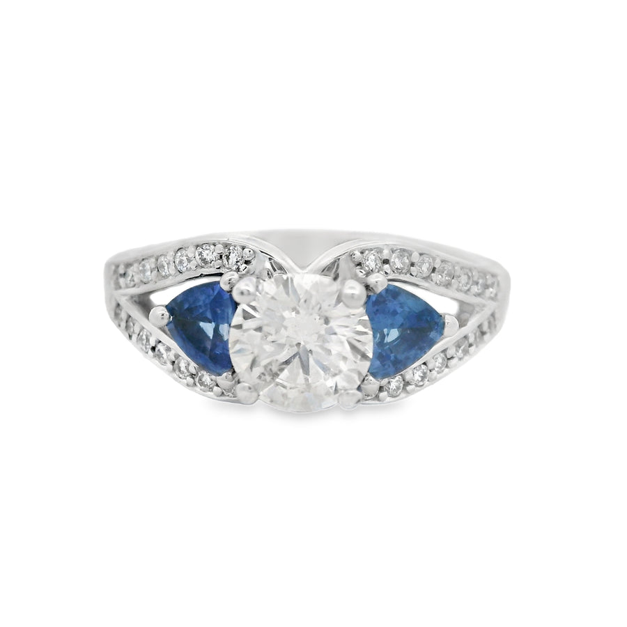 White Gold Certified Diamond And Sapphire Engagement Ring