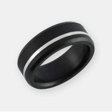 ELYSIUM ARES - SOLID BLACK DIAMOND RING - OFFSET INLAY SILVER