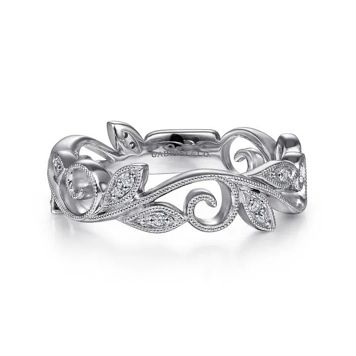 Gabriel & Co. 14K White Gold Scrolling Floral Diamond Stackable Ring – LR4593W45JJ