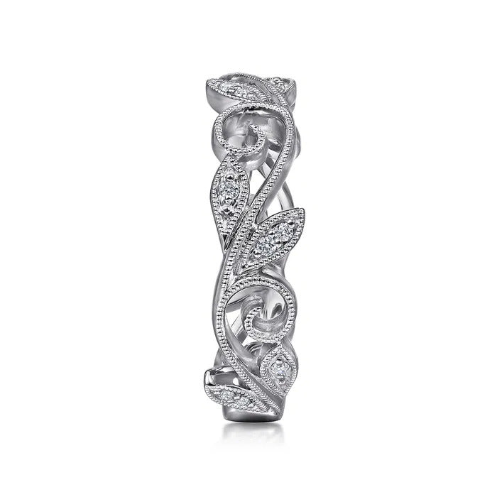 Gabriel & Co. 14K White Gold Scrolling Floral Diamond Stackable Ring – LR4593W45JJ