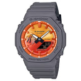 Casio G‑Shock GA2100FL‑8A – Flames of Color Series Analog‑Digital Octagonal Watch with Orange Dial & Gray Resin Band