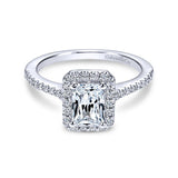 Gabriel & Co. ER5822W44JJ – 14K White Gold Emerald Cut Halo Diamond Engagement Ring (Setting Only)