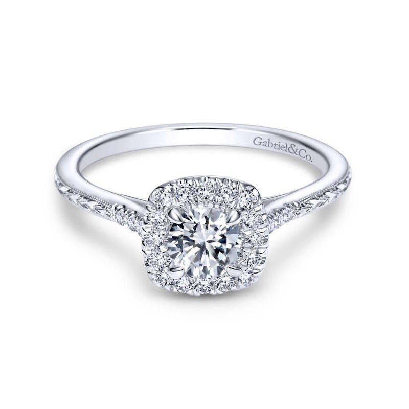 Gabriel & Co. ER8635W44JJ 14K White Gold Cushion Halo Vintage Engagement Ring – Semi-Mount Setting