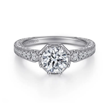 Gabriel & Co. Heath ER15587R4W44JJ – Art Deco 14K White Gold Round Diamond Engagement Ring