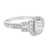 White Gold Emerald Three Stone Halo Diamond Engagement Ring