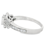 White Gold Emerald Three Stone Halo Diamond Engagement Ring