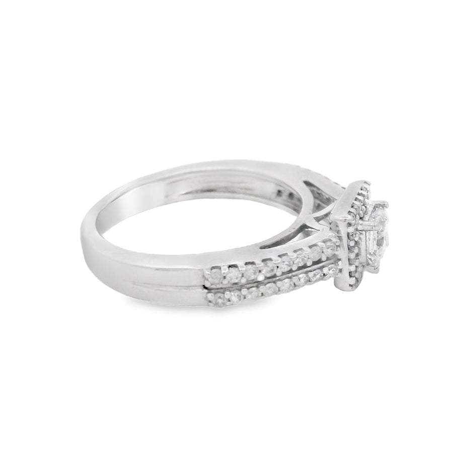 Princess Cut Halo Split Shank Engagement Ring