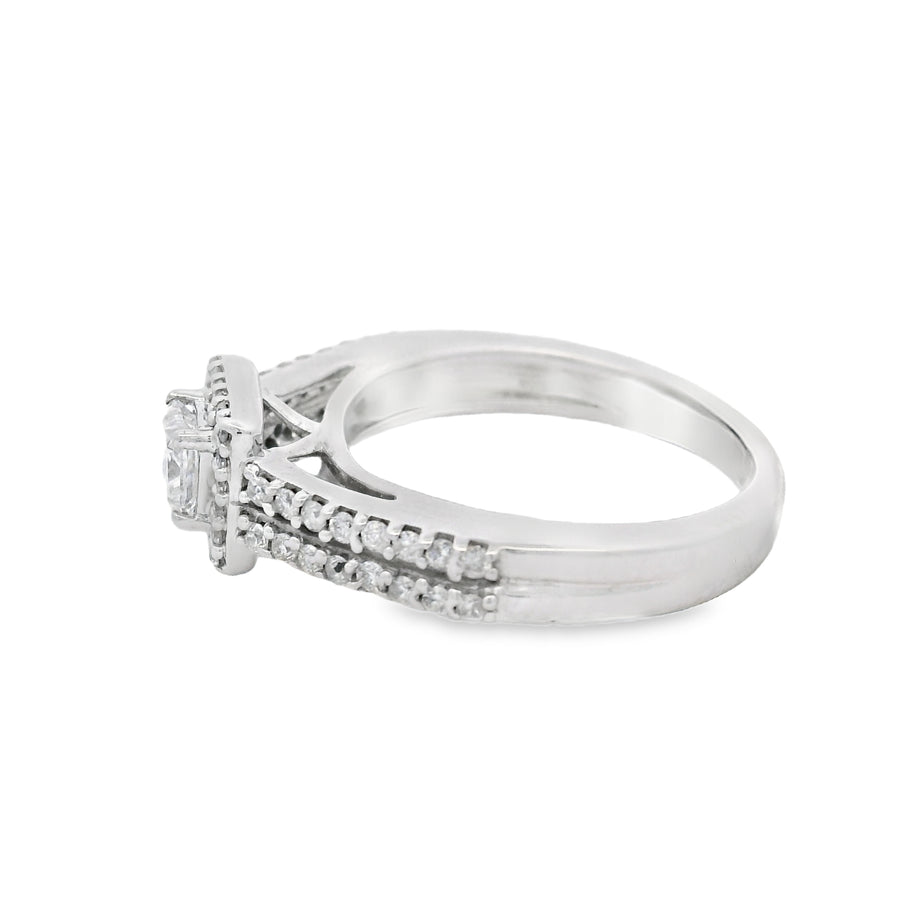 Princess Cut Halo Split Shank Engagement Ring