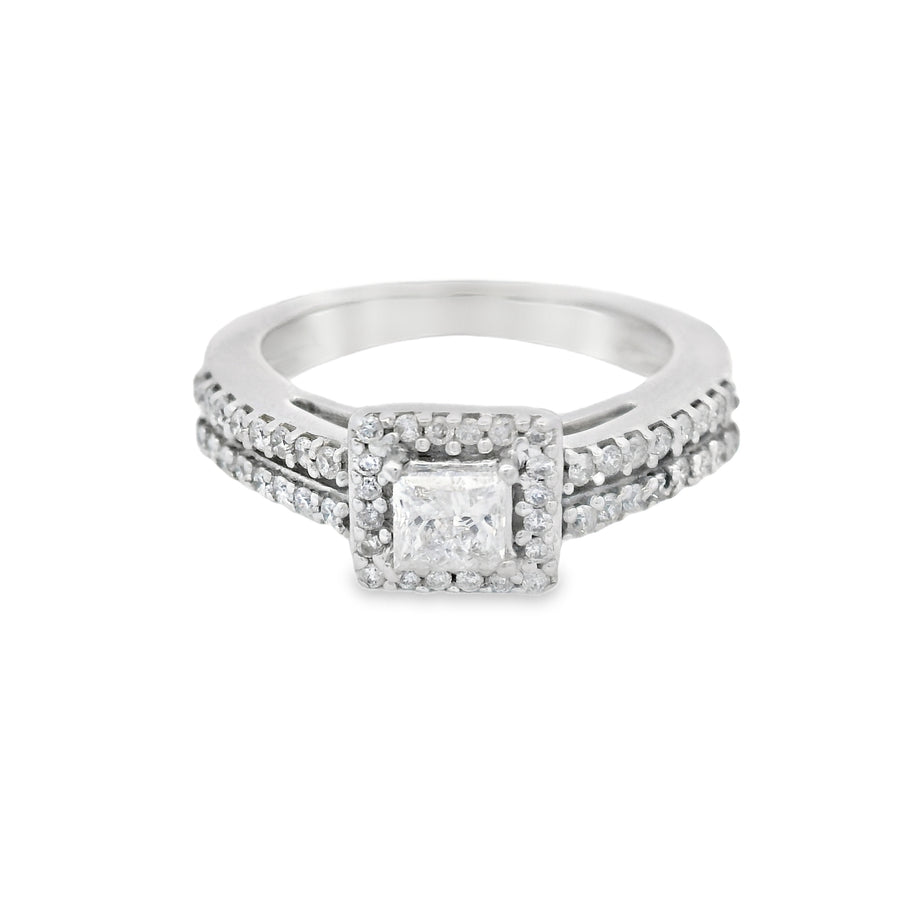 Princess Cut Halo Split Shank Engagement Ring