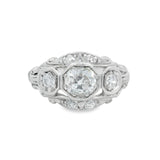 Vintage Platinum Three Stone European Diamond Ring