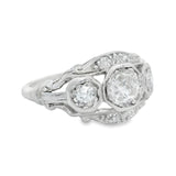 Vintage Platinum Three Stone European Diamond Ring
