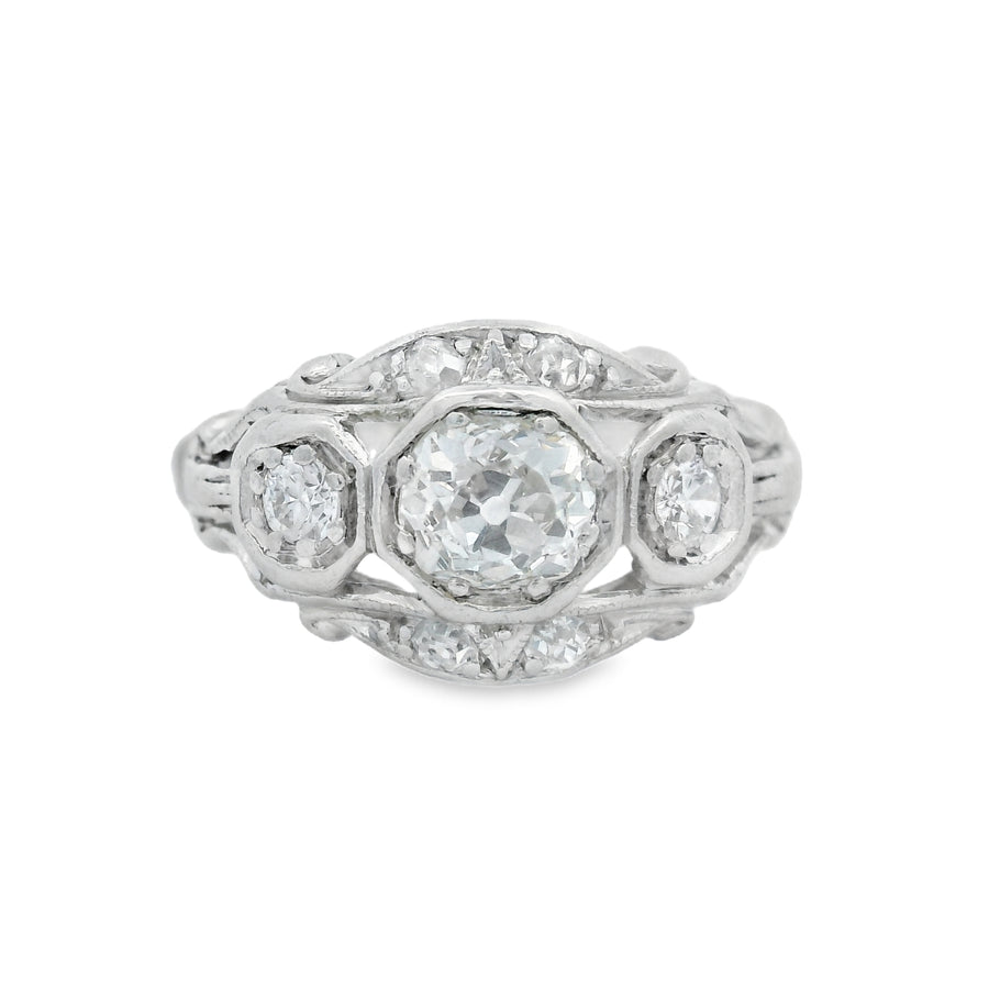 Vintage Platinum Three Stone European Diamond Ring