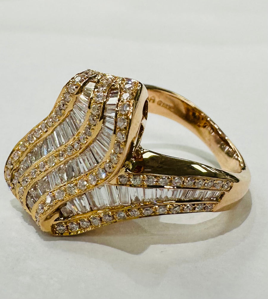 18k Rose Gold Baguette Wave Ring