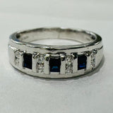 White Gold Sapphire & Diamond Mens Ring