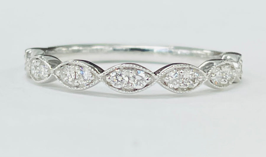 Premium Scallop Milgrain East West Marquee Stackable Band