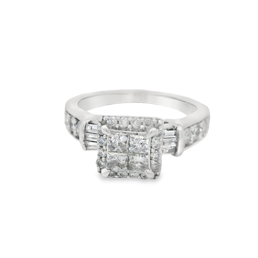 Quad Princess Cut Accented Engagement Ring