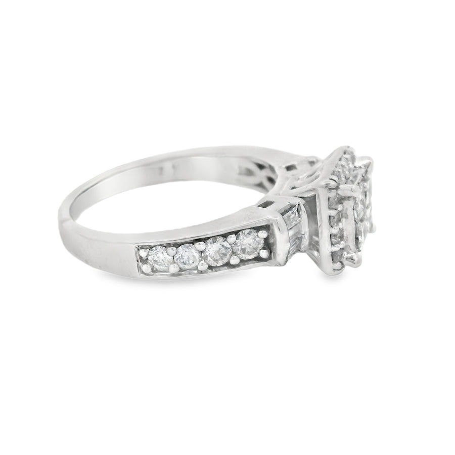 Quad Princess Cut Accented Engagement Ring