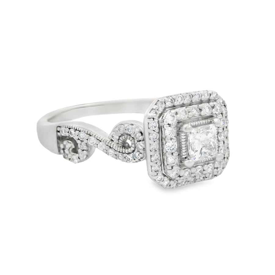 Double Halp Princess Cut Vintage Inspired Engagement Ring