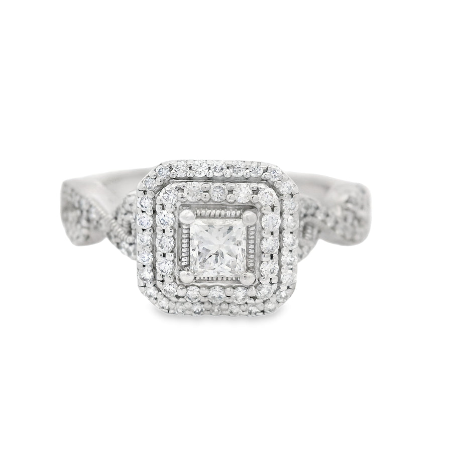 Double Halp Princess Cut Vintage Inspired Engagement Ring