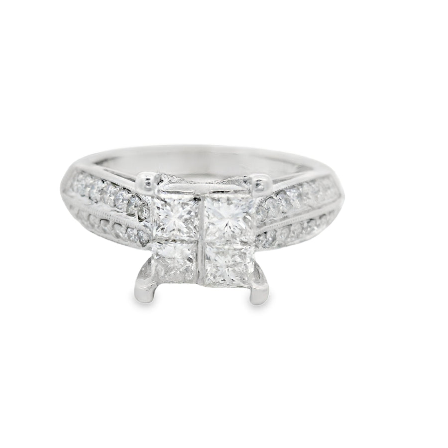 Elegant Accented Princess Cut Quad Engagement Ring