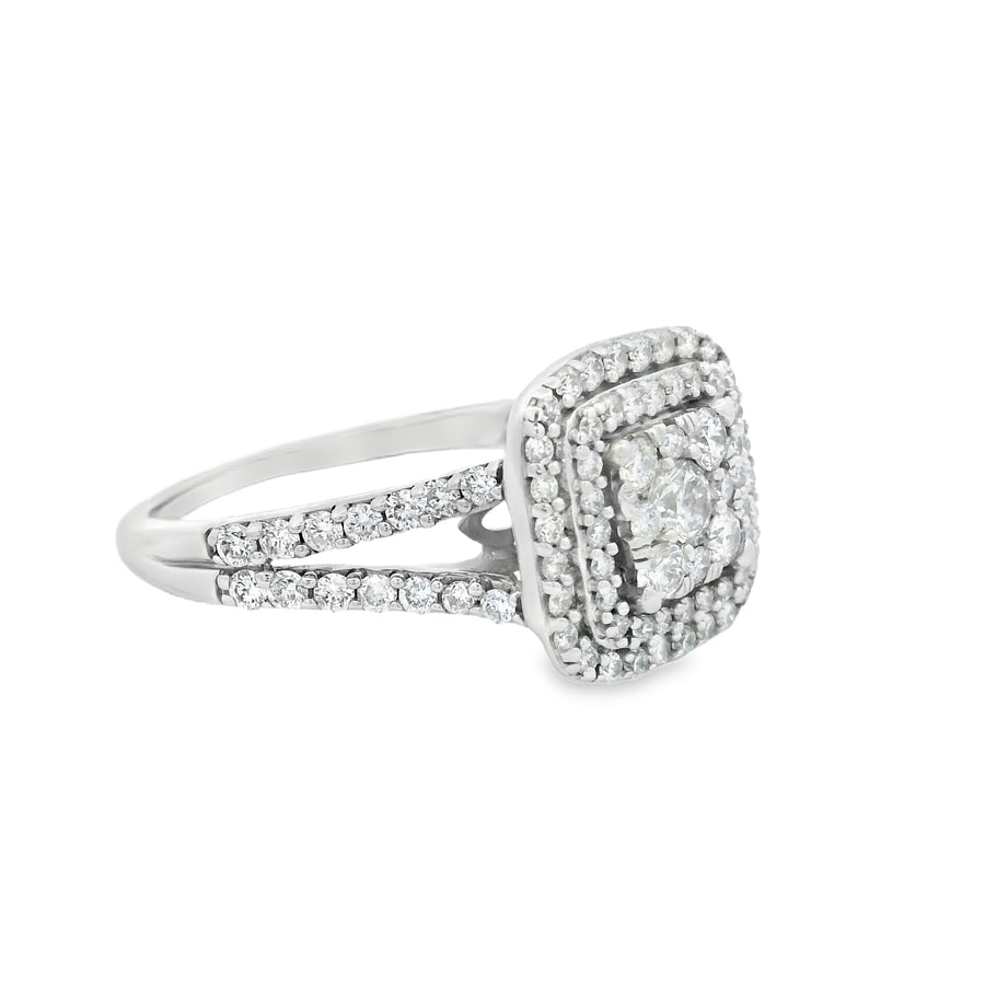 White Gold Double Halo Moasic Diamond Engagement Ring