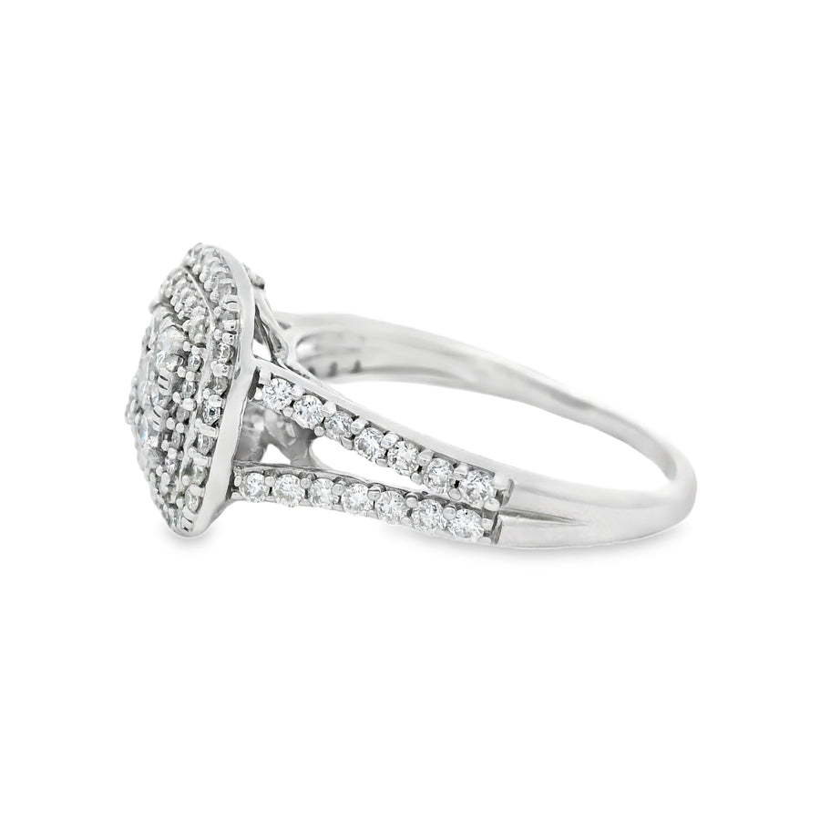 White Gold Double Halo Moasic Diamond Engagement Ring