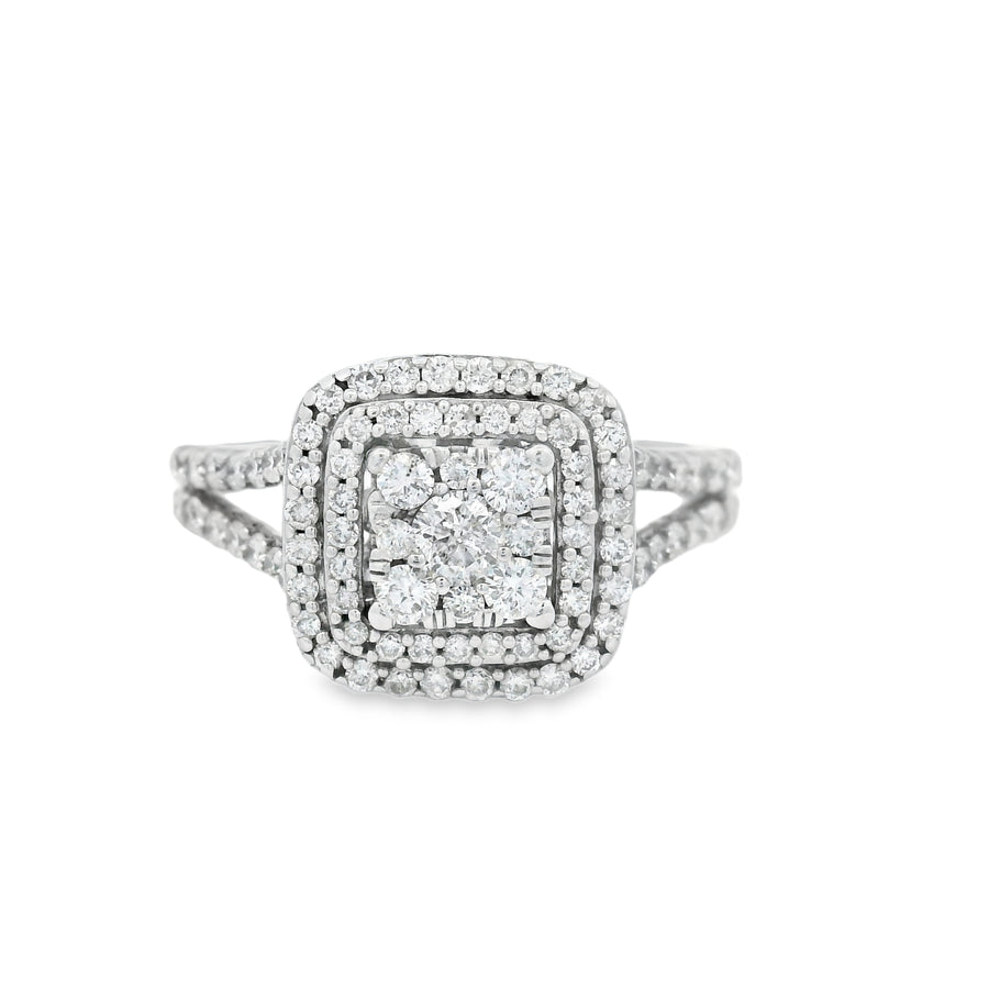 White Gold Double Halo Moasic Diamond Engagement Ring