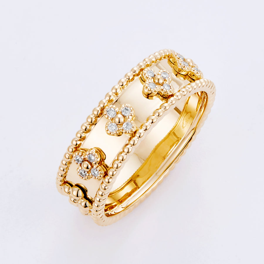 14K Yellow Gold 0.1cttw (SI2 I) Diamond royal clover band