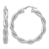 Quality Gold LE2374W 14K White Gold Polished & Textured Twisted Hoop Earrings