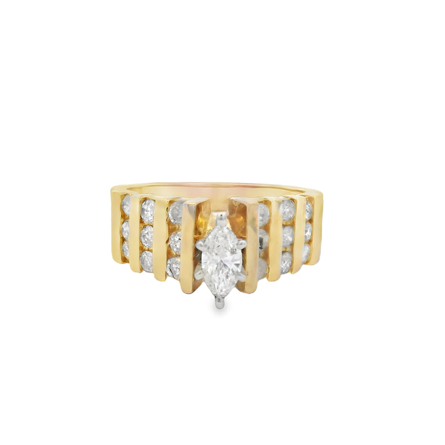 Yellow Gold Wide Marquise Diamond Ring