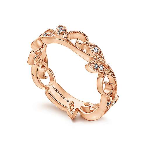 Gabriel & Co. LR4593K45JJ – 14K Rose Gold Scrolling Floral Diamond Stackable Ring