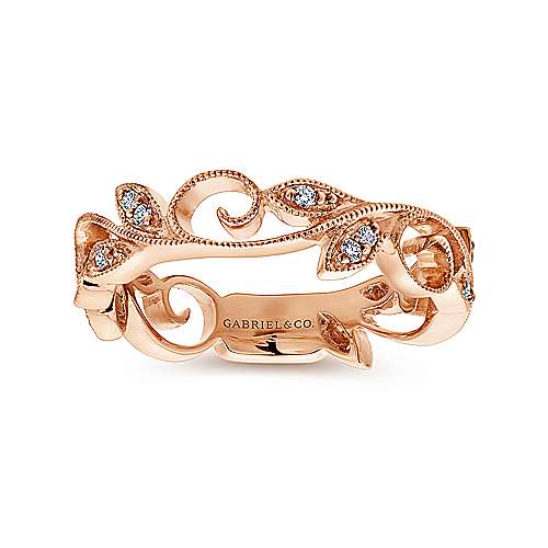 Gabriel & Co. LR4593K45JJ – 14K Rose Gold Scrolling Floral Diamond Stackable Ring