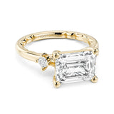 14K Vintage Emerald-Shape Round Accent Setting Luna Diamond Ring