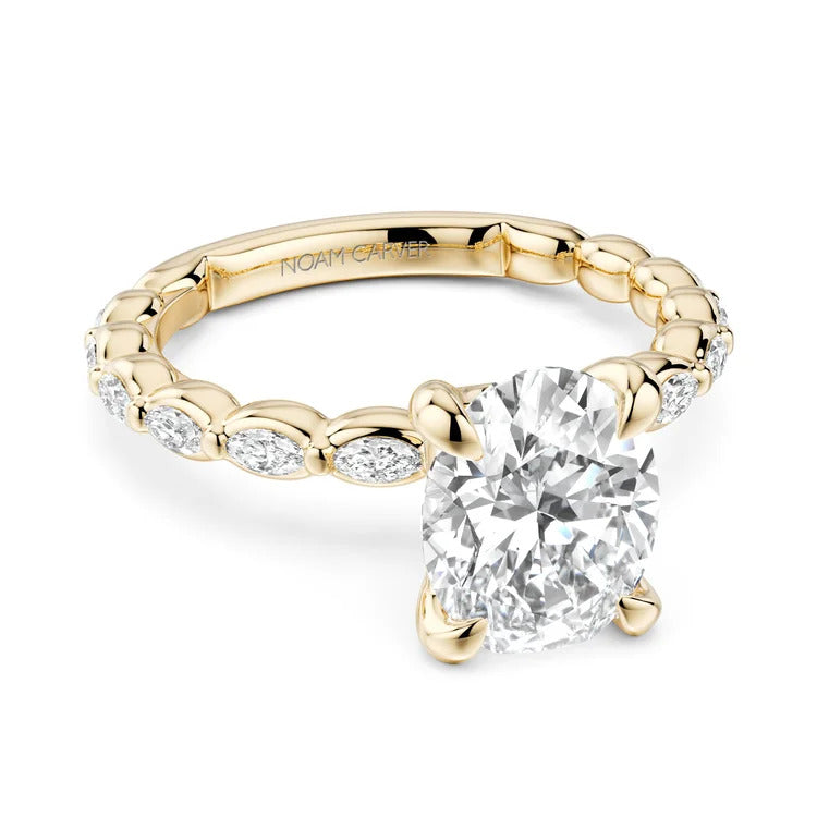 14K Marquise-Accented Four-Prong Oval Shape Luna Diamond Ring