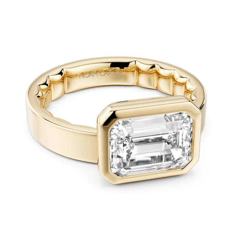 14K Petite Bezel Emerald-Shape Luna Solitaire Ring