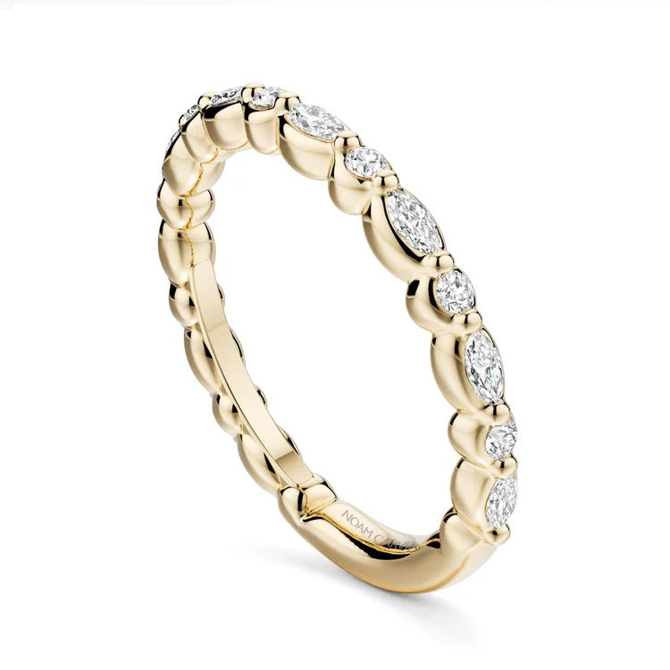 14KW Classic Marquise and Round Sidestone Luna Diamond Wedding Band