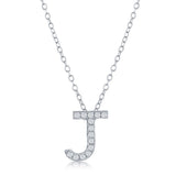 Classic of New York M-4875 – Sterling Silver CZ “J” Initial Pendant Necklace, Personalized Jewelry