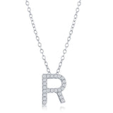 Classic of New York M-4881 – Sterling Silver CZ “R” Initial Pavé Pendant Necklace, Personalized Jewelry