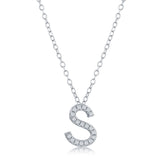 Classic of New York M-4882 – Sterling Silver CZ “S” Initial Pavé Pendant Necklace, Personalized Jewelry
