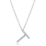 Classic of New York M-4883 – Sterling Silver CZ “T” Initial Pendant Necklace, Personalized Jewelry