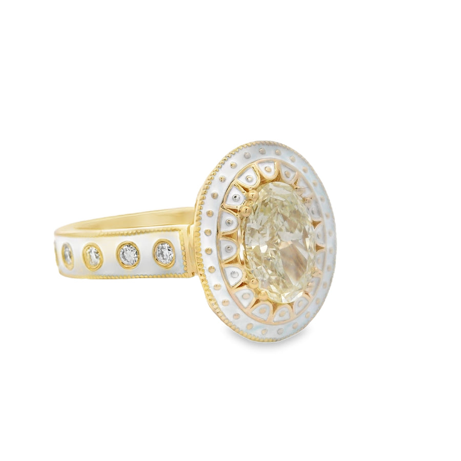 Noam Carver - Yellow Gold GIA Diamond Halo Enamel Award Winning Ring