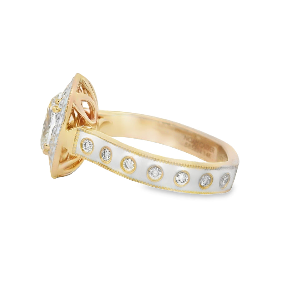 Noam Carver - Yellow Gold GIA Diamond Halo Enamel Award Winning Ring