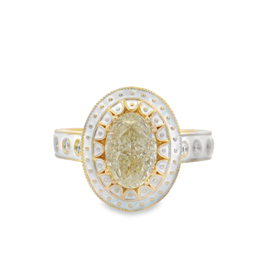 Noam Carver - Yellow Gold GIA Diamond Halo Enamel Award Winning Ring